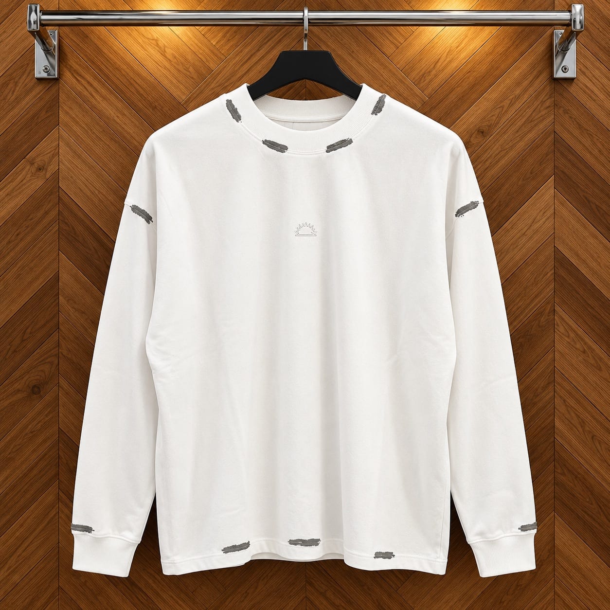 Long-Sleeve Distressed Detail Crewneck Sweatshirt