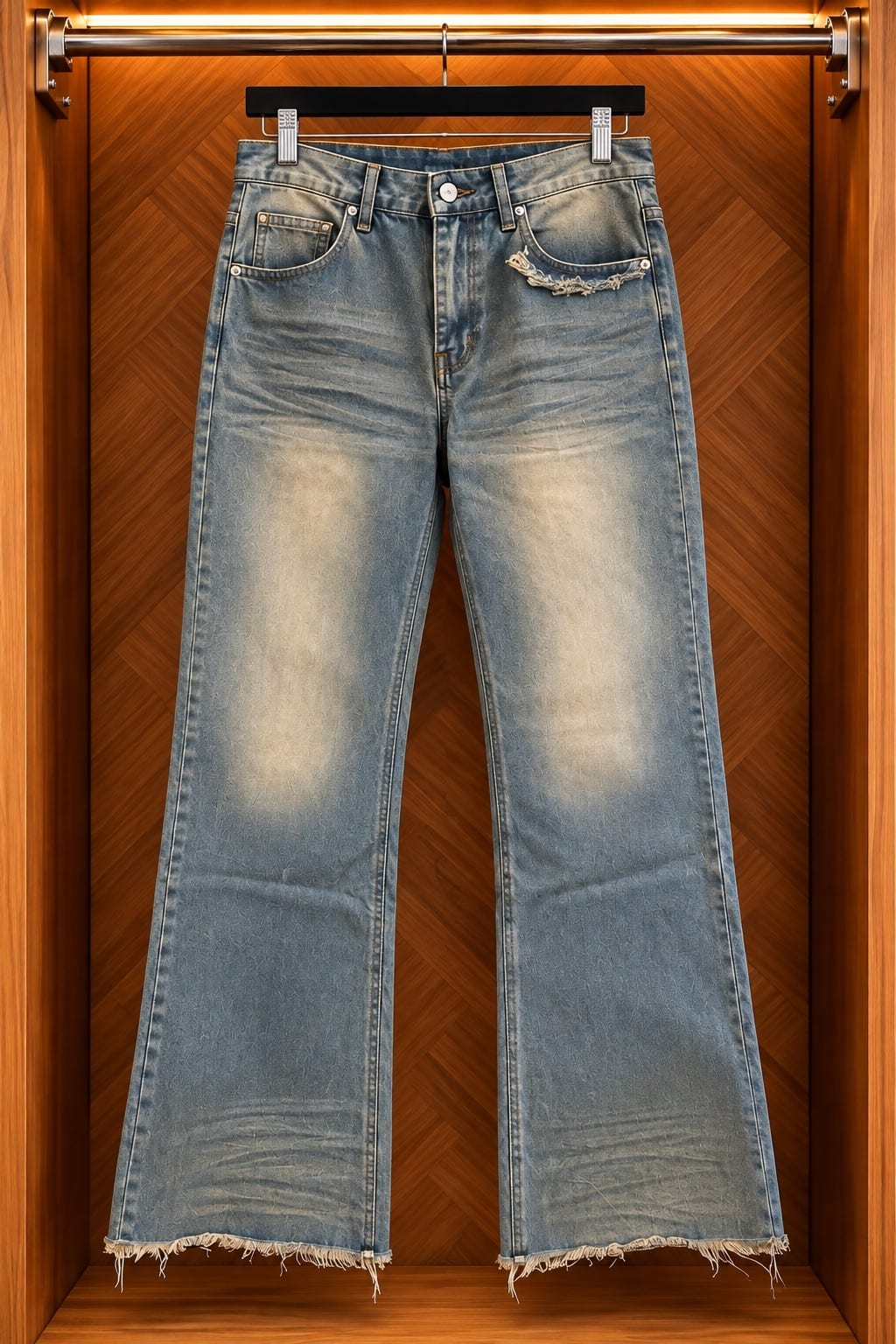 Men’s Washed Distressed Wide-Leg Jeans