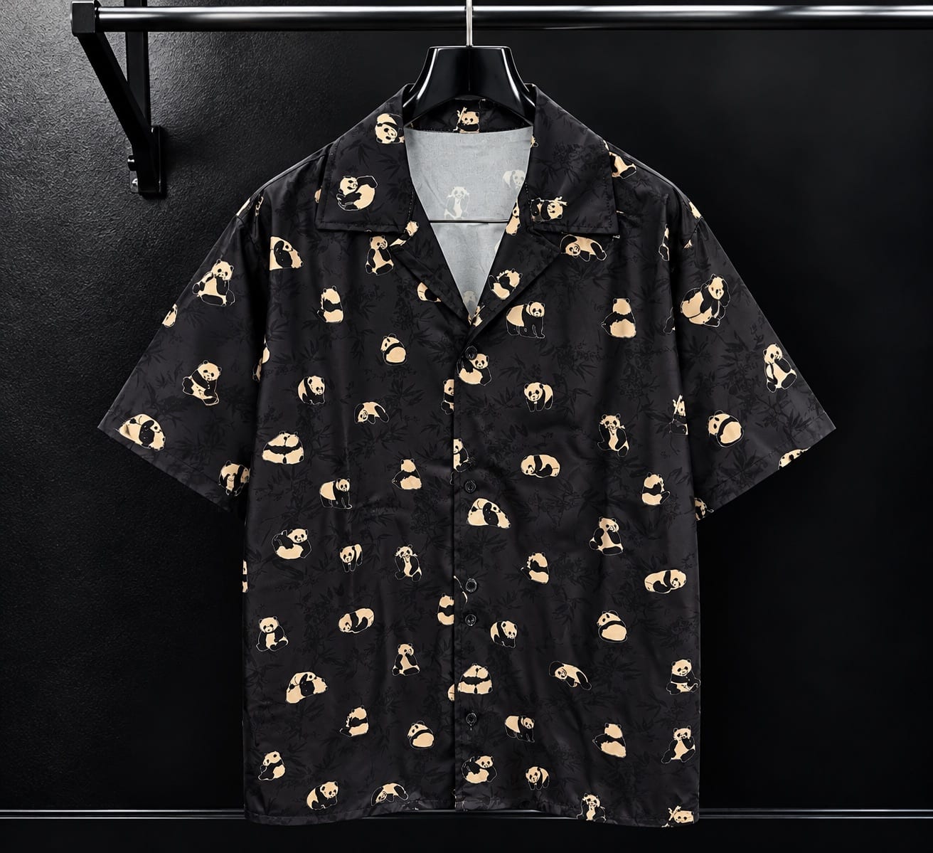 Black Panda Print Short-Sleeve Shirt