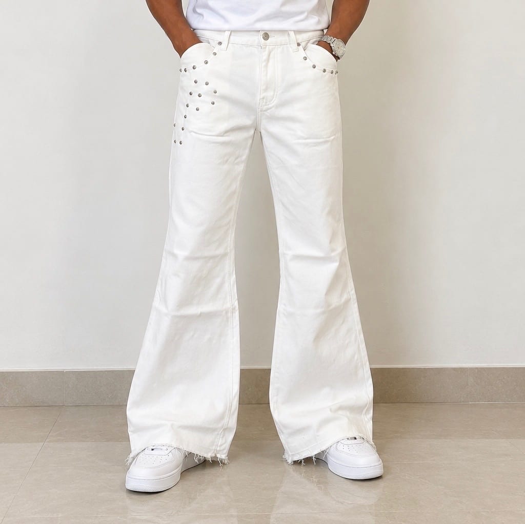 White Studded Bootcut Jeans