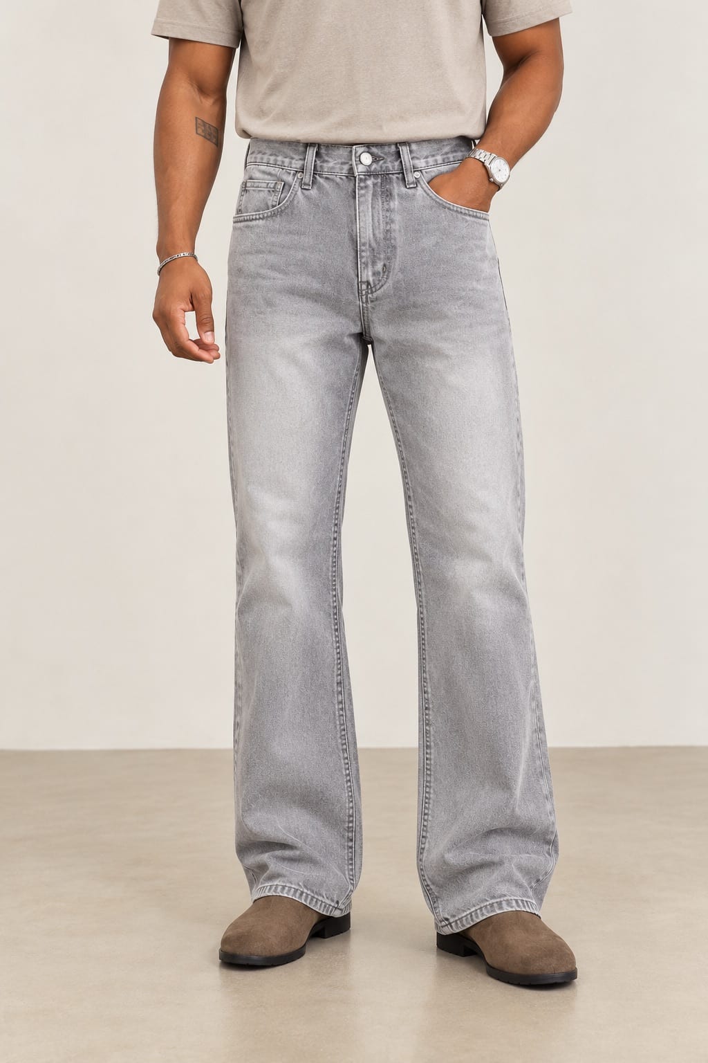 GUAPI Grey Washed Straight-Leg Jeans – Men’s Denim
